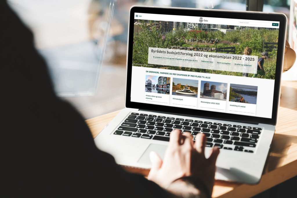 Pc skjerm som viser en digital økonomiplan, publisert ved hjelp av Framsikt.