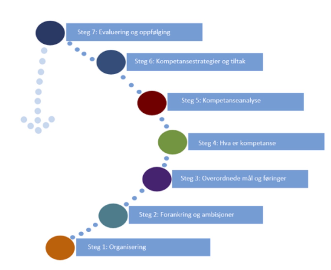 De syv stegene i KS sin veileder for strategisk kompetanseplanlegging Bildet viser de syv stegene i KSs veilder for strategisk kompetanseplanlegging